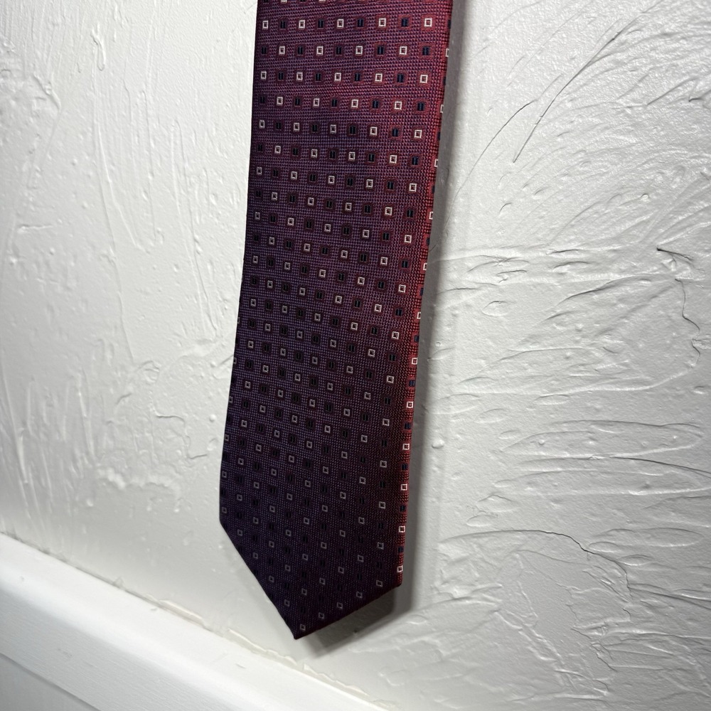 Bruno Piattelli Men's 100% Silk Tie Classic Length‎ Red W/blue& White Squares - Picture 6 of 11